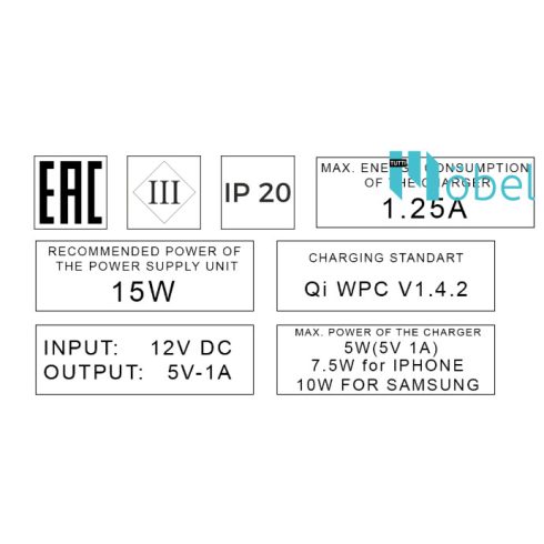 Vezeték nélküli töltő, 12V / 5V(1A)