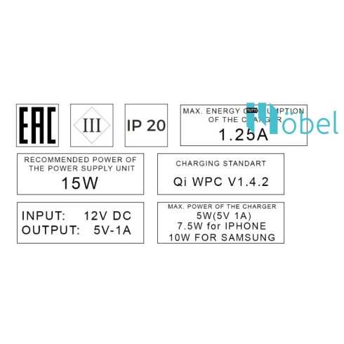 Vezeték nélküli töltő, 12V / 5V(1A), átmenő csavarral