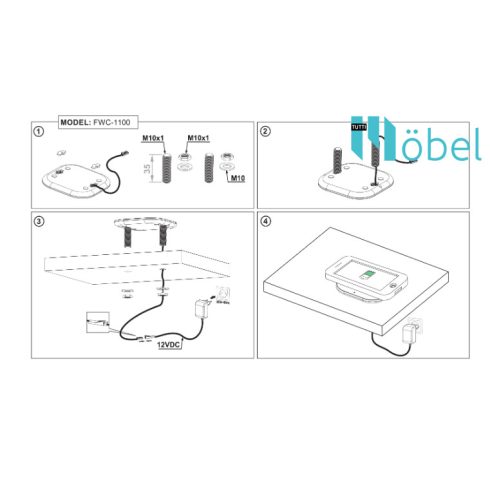 Vezeték nélküli töltő, 12V / 5V(1A), átmenő csavarral