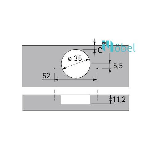 HETTICH SLIDE-ON közézáródó kivetőpánt, talp nélkül  