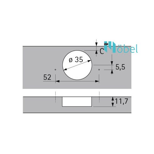 HETTICH INTERMAT 9943 rázáródó kivetőpánt, talp nélkül