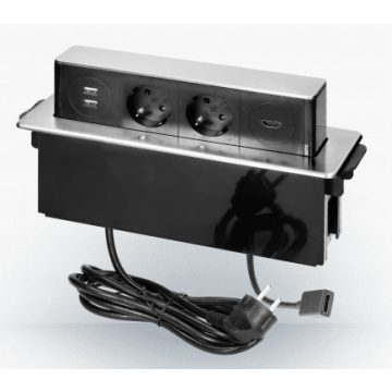 Asztallapba építhető konektor, 3x220V, 2x USB, 1xHDMI