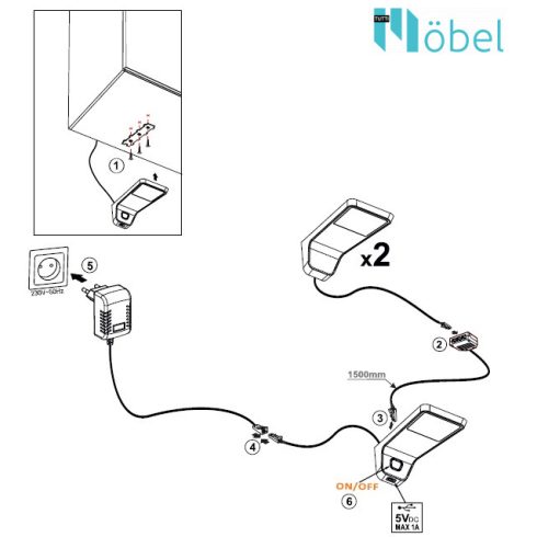 NELA LED lámpa, fekete/természetes fehér 3 db-os készlet, trafóval
