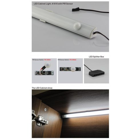 LED profilba építhető PIR mozgásérzékelős kapcsoló, késleltetés 40 mp