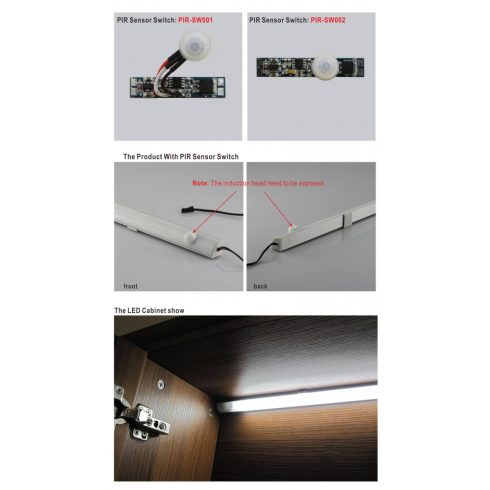 LED profilba építhető PIR mozgásérzékelős kapcsoló, késleltetés 40 mp