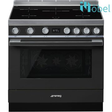   SMEG szabadonálló cooker, 90 cm, indukciós főzőlappal, 115 l sütőtér, pirolitikus tisztítás, LCD kijelző, 5 zóna, Portofino design, antracit