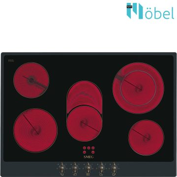   SMEG üvegkerámia főzőlap, 72 cm, 2 bővíthető és 3 normál zóna, Colonial  design, antracit/ bronz