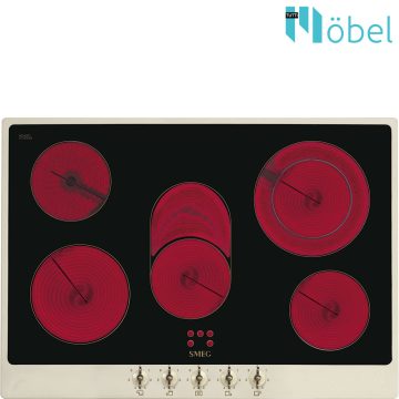   SMEG üvegkerámia főzőlap, 72 cm, 2 bővíthető és 3 normál zóna , Colonial  design, bézs/ bronz