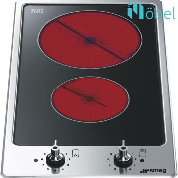   SMEG domino üvegkerámia főzőlap, 31 cm, Classica/Linea design, inox keret/ fekete