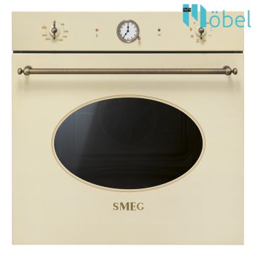   SMEG beépíthető sütő, hőlégkeverés, pirolitikus tisztítás, forgónyárs, Colonial design, bézs/ bronz