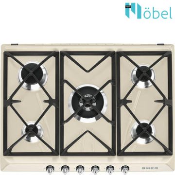 SMEG gáz főzőlap, 70 cm, 5 égő, Victoria design, bézs