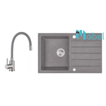   LAVEO mosogató MARGARITA 790x490x190 mm + műanyag flexibilis csaptelep szürke szett