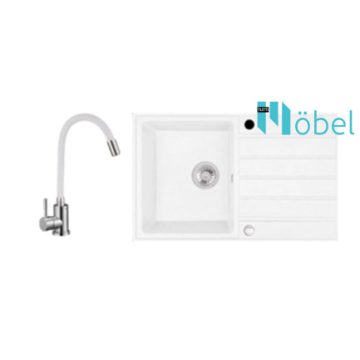  LAVEO mosogató MARGARITA 790x490x190 mm + műanyag flexibilis csaptelep fehér szett