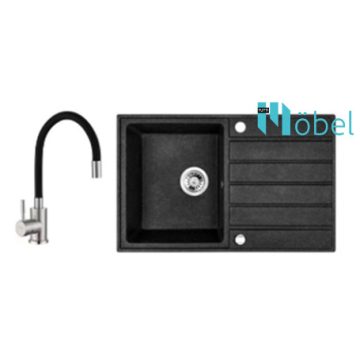   LAVEO mosogató MARGARITA 790x490x190 mm + műanyag flexibilis csaptelep szemcsés fekete szett