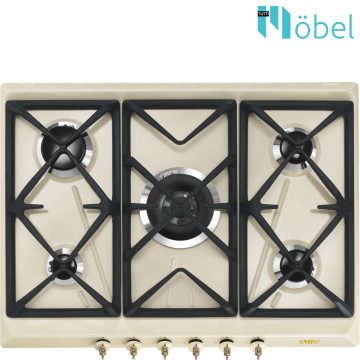  SMEG gáz főzőlap, 70 cm, 5 égő, Colonial design, bézs/ bronz