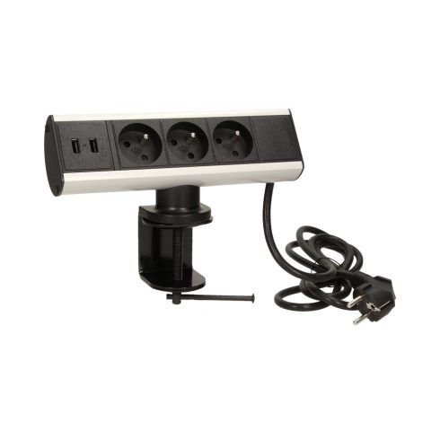Asztallapra rögzíthető konnektor, USB töltővel
