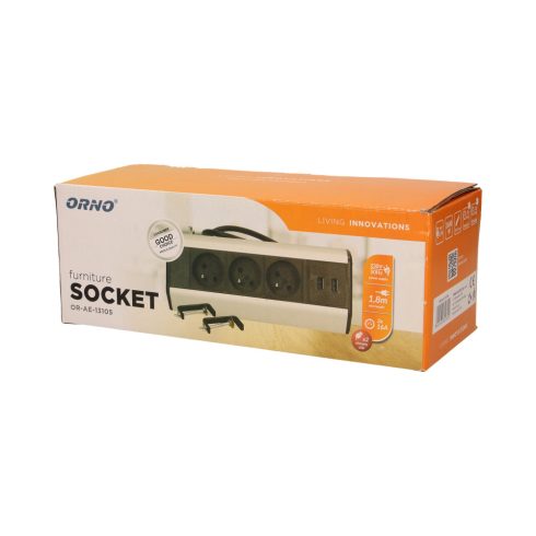 Asztallapra rögzíthető konnektor, USB töltővel