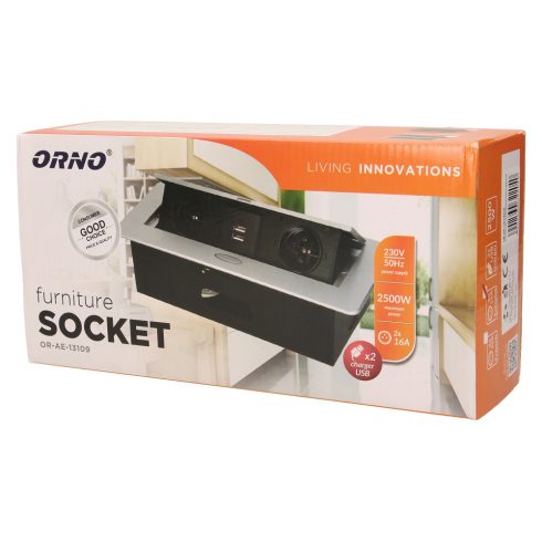 Asztallapba építhető konnektor+ USB - fekete