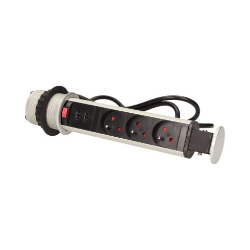 Pultba építhető konnektor torony, USB csatlakozóval, matt króm