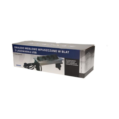 Asztallapba építhető konnektor + USB töltő (3+2), szorítós rögzítéssel, Francia szabvány