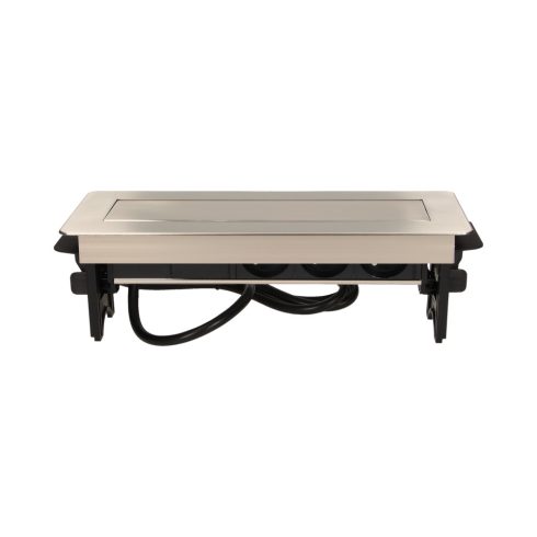 Asztallapba építhető konnektor + USB töltő (3+2), szorítós rögzítéssel, Francia szabvány