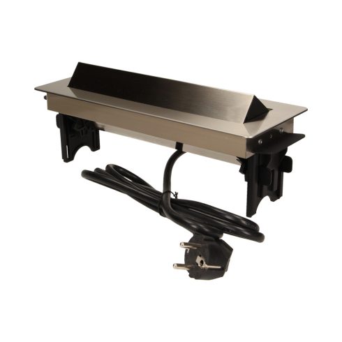 Asztallapba építhető konnektor + USB töltő (3+2), szorítós rögzítéssel, Francia szabvány