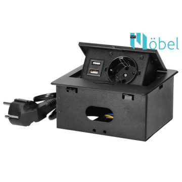   Asztallapba építhető konnektor, fekete, 1 konnektor + 2 USB-A (Magyar szabv.) GM9029(GS)