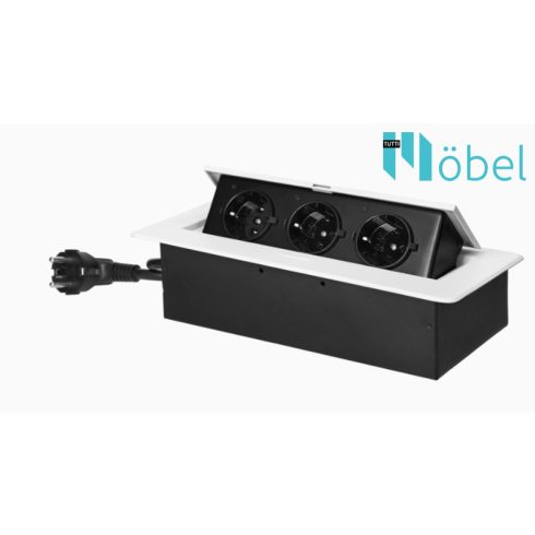 Asztallapba építhető konnektor, fehér, kerekített széllel (Magyar szabv.) GM9033(GS)/W