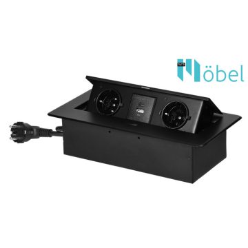   Asztallapba építhető konnektor + USB, fekete, (Magyar szabv.) GM9035 (GS)/B