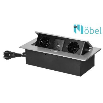   Asztallapba építhető konnektor + USB, ezüst, (Magyar szabv.) GM9035 (GS)/B