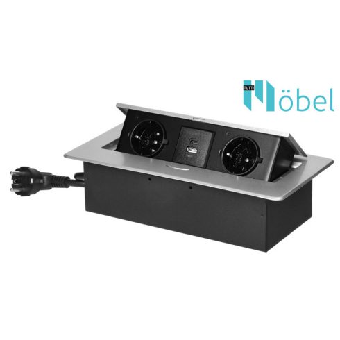 Asztallapba építhető konnektor + USB, ezüst, (Magyar szabv.) GM9035 (GS)/B