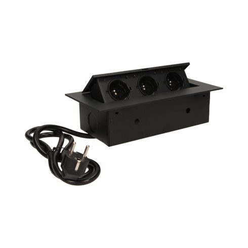 Asztallapba építhető konnektor, fekete, szögletes széllel (Magyar szabv.) GM9037(GS)/B