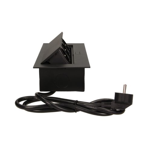 Asztallapba építhető konnektor, fekete, szögletes széllel (Magyar szabv.) GM9037(GS)/B