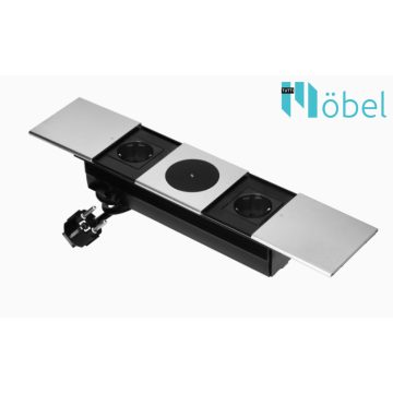   Asztallapba építhető konnektor vezeték nélküli töltővel, ezüst, kerekített széllel (magyar szabvány) – GM9044(GS)/G