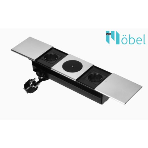 Asztallapba építhető konnektor vezeték nélküli töltővel, ezüst, kerekített széllel (magyar szabvány) – GM9044(GS)/G