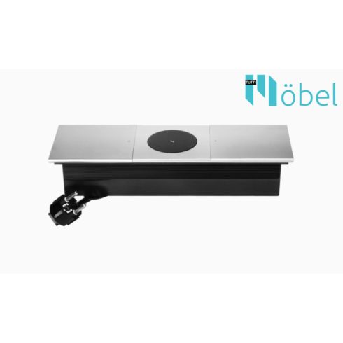 Asztallapba építhető konnektor vezeték nélküli töltővel, ezüst, kerekített széllel (magyar szabvány) – GM9044(GS)/G