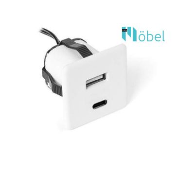 Bútorba építhető USB csatlakozó, fehér, USB-A + USB-C