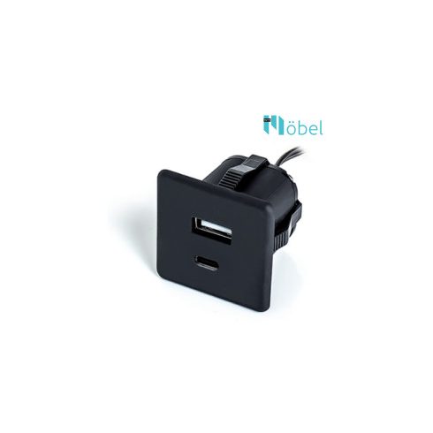 Bútorba építhető USB csatlakozó, fekete, USB-A + USB-C