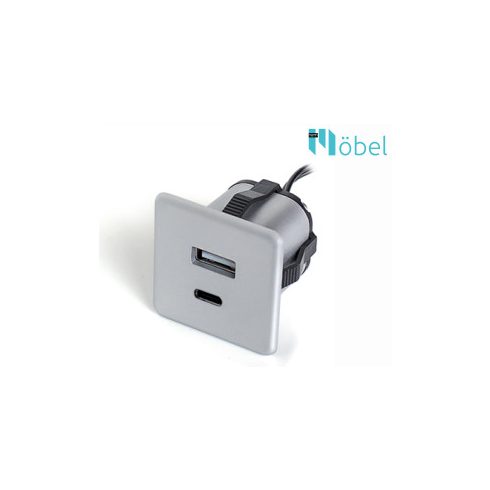 Bútorba építhető USB csatlakozó, matt króm, USB-A + USB-C