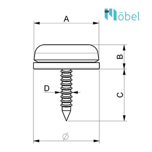 Csavaros kerekített bútorcsúszka – szintetikus filccel