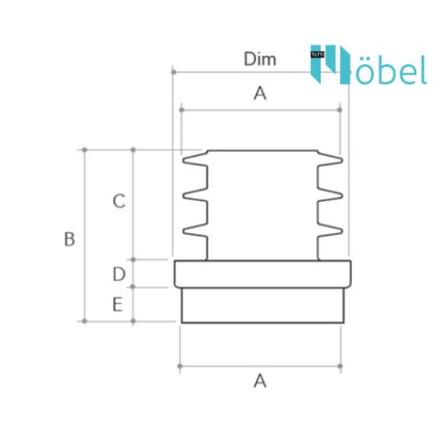 Filcpárnás fekete bordás ovális csővégzáró – 10×20 mm
