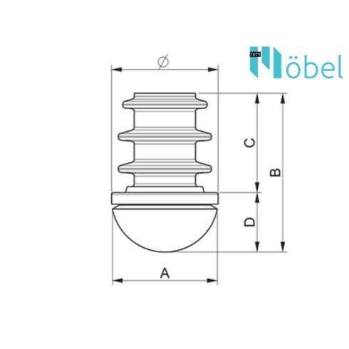 Filces gömbvégű széklábcső – gyapjúfilccel, fekete 16 mm