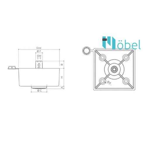 ITF Állítható szekrényláb, 63x63x17mm, fekete