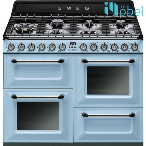 SMEG  szabadonálló cooker, gáz főzőlappal, 110 cm, 4 sütő, 7 zóna, Victoria design, világoskék