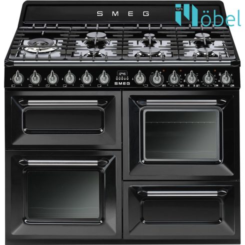 SMEG  szabadonálló cooker, gáz főzőlappal, 110 cm, 4 sütő, 7 zóna, Victoria design, fekete