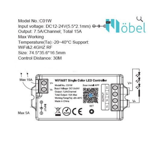 WiFi + 2,4 GHz RF monokróm LED vezérlő (Tuya Smart Life APP kompatibilis) 4 ZÓNÁS TÁVIRÁNYÍTÓHOZ