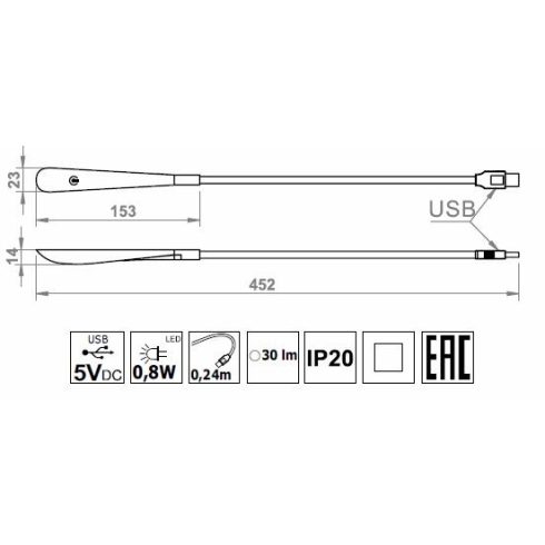 LILI Karos LED lámpa USB csatlakozóval, fekete, hideg fehér 