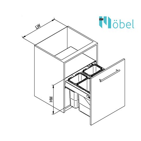 REJS SEGREGO Kihúzható szemetes (2x15L + 2x7L), 60-as szekrénybe H-320, 480 mm mélység