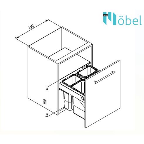 REJS SEGREGO Kihúzható szemetes (2x20L), 60-as szekrénybe H-425, 480 mm mélység