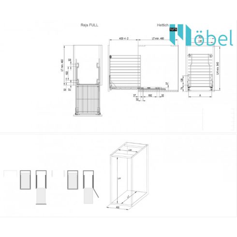 REJS MULTILine MINI alsószerelésű mélykosár, sín nélkül, L-450 mm